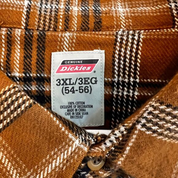 Dickies Men’s Rugged Flex Brown Plaid Pearl Button Down Flannel 3XL 54-56 - Picture 4 of 8